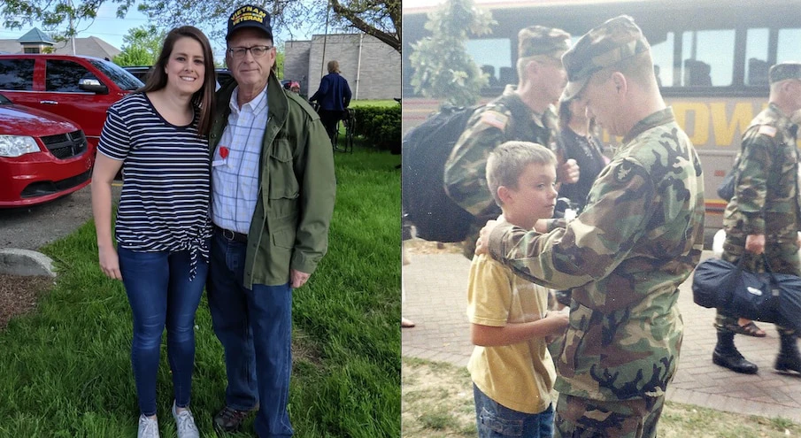 Jeff Vogel pictured with son at right, Katelyn Wilcox with her Vietnam Veteran father on the left